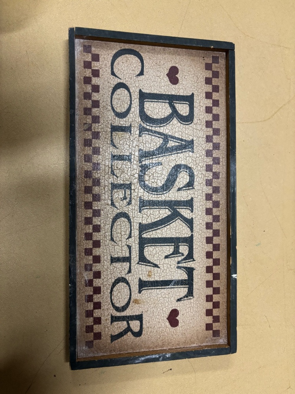 BASKET COLLECTOR Rustic Wooden Wall Sign - Cream, Black & Burgundy